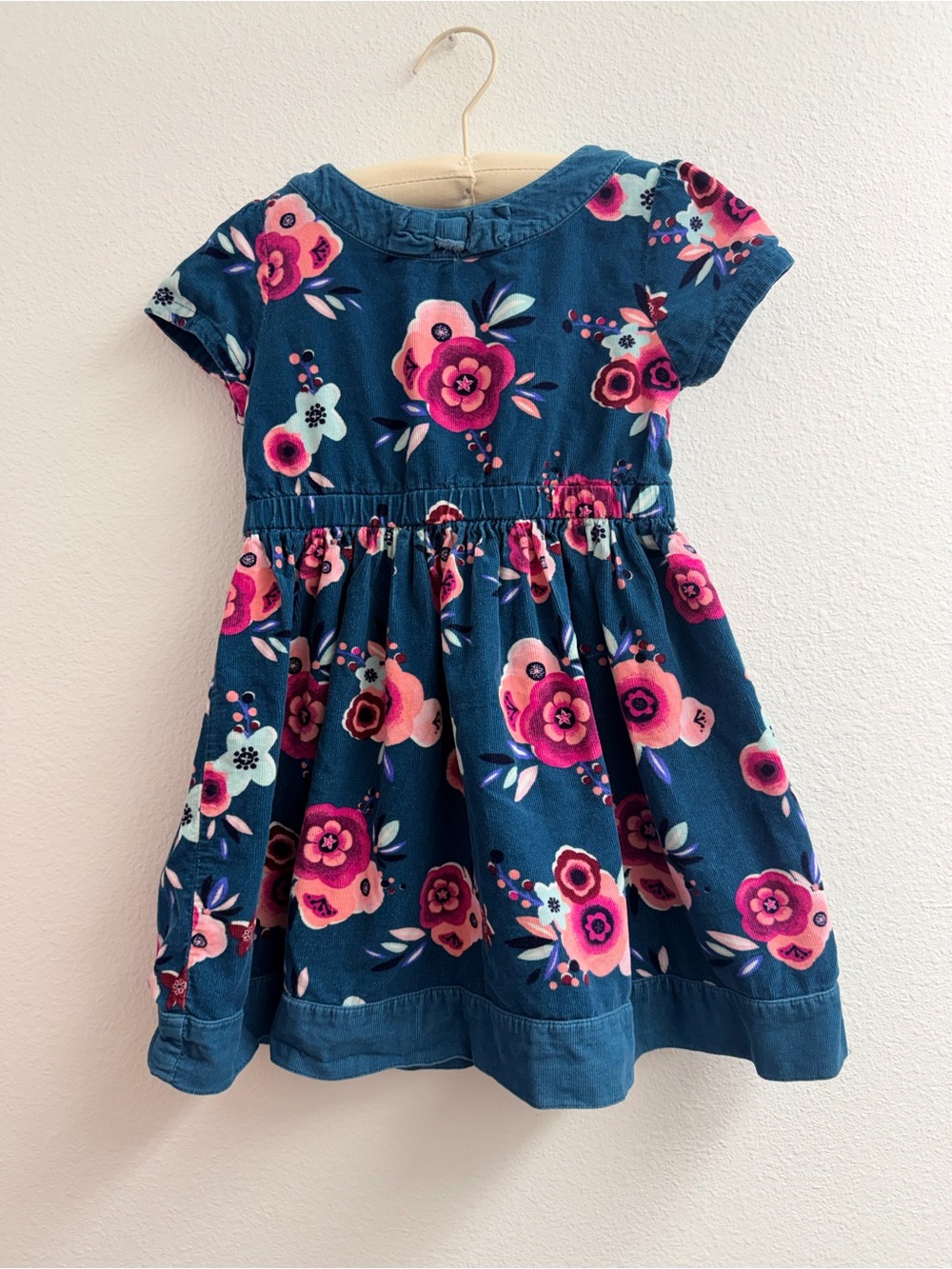 Gymboree Girls Teal Blue and pink Floral corduroy short sleeve dress size 5T